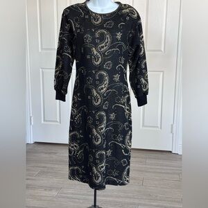 Vintage Chic Black Paisley Long Sleeve Dress